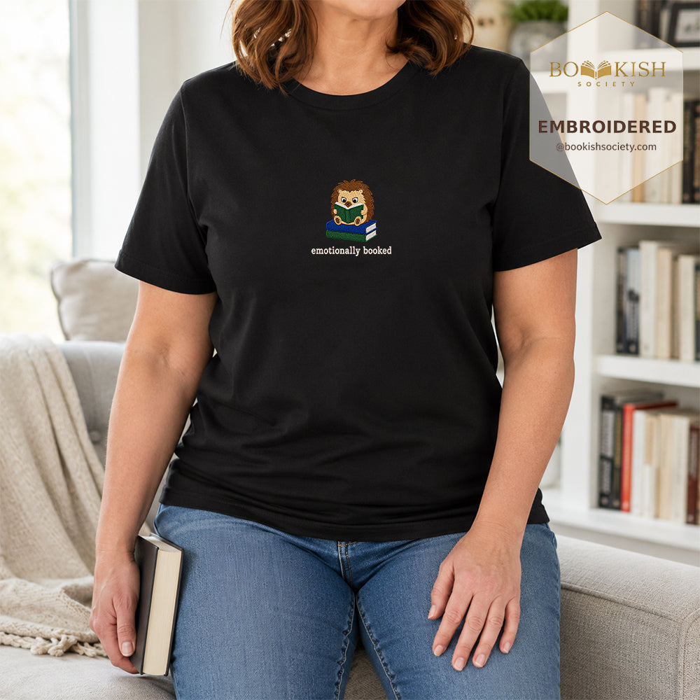 Emotionally Booked Embroidered Comfort Colors® T-shirt | Book Lover Gift Black