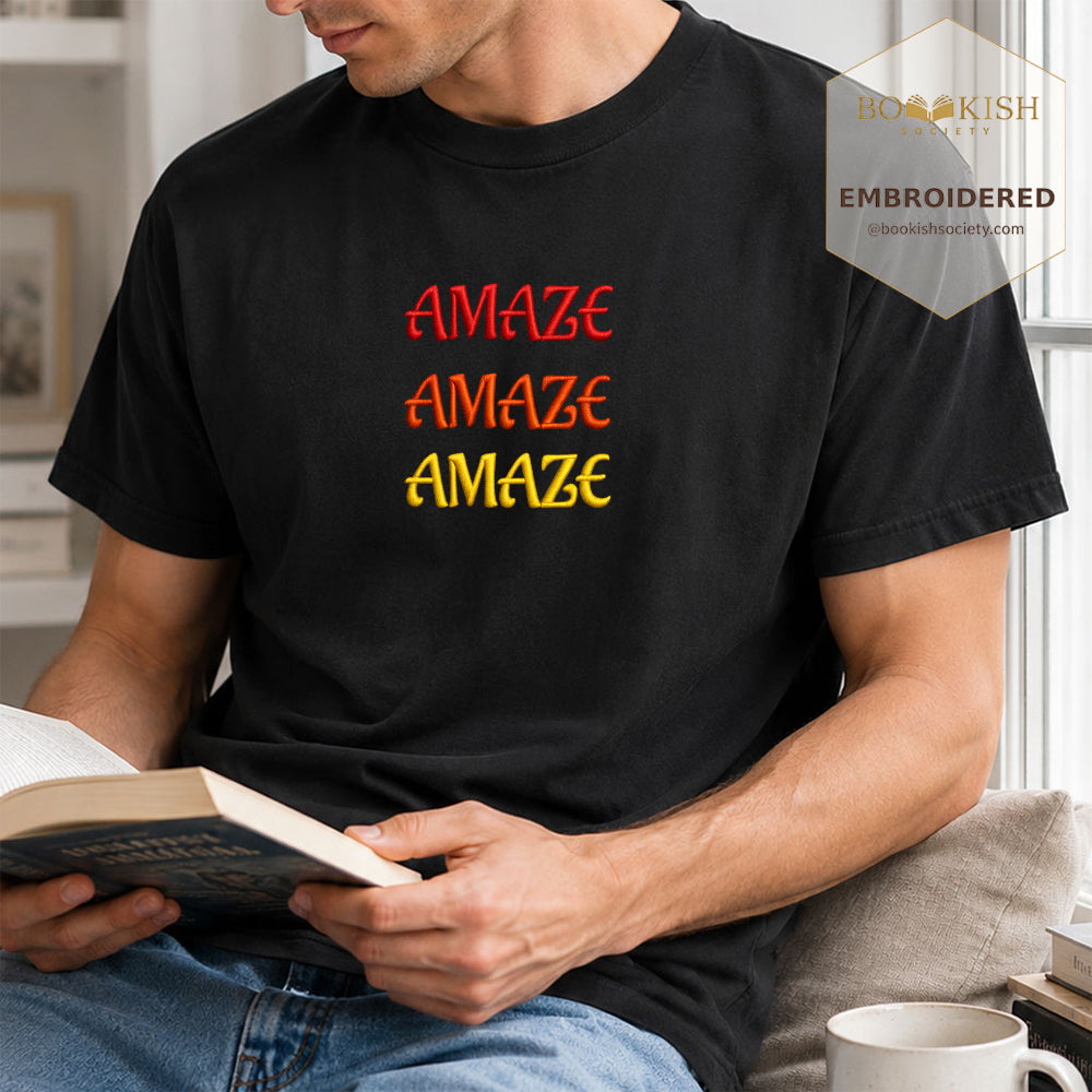 Embroidered Amaze Amaze Amaze Comfort Color ® T-shirt Book Lover Gift Black