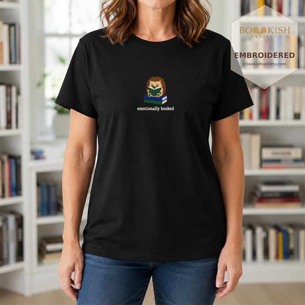 Emotionally Booked Embroidered Comfort Colors® T-shirt | Book Lover Gift Black