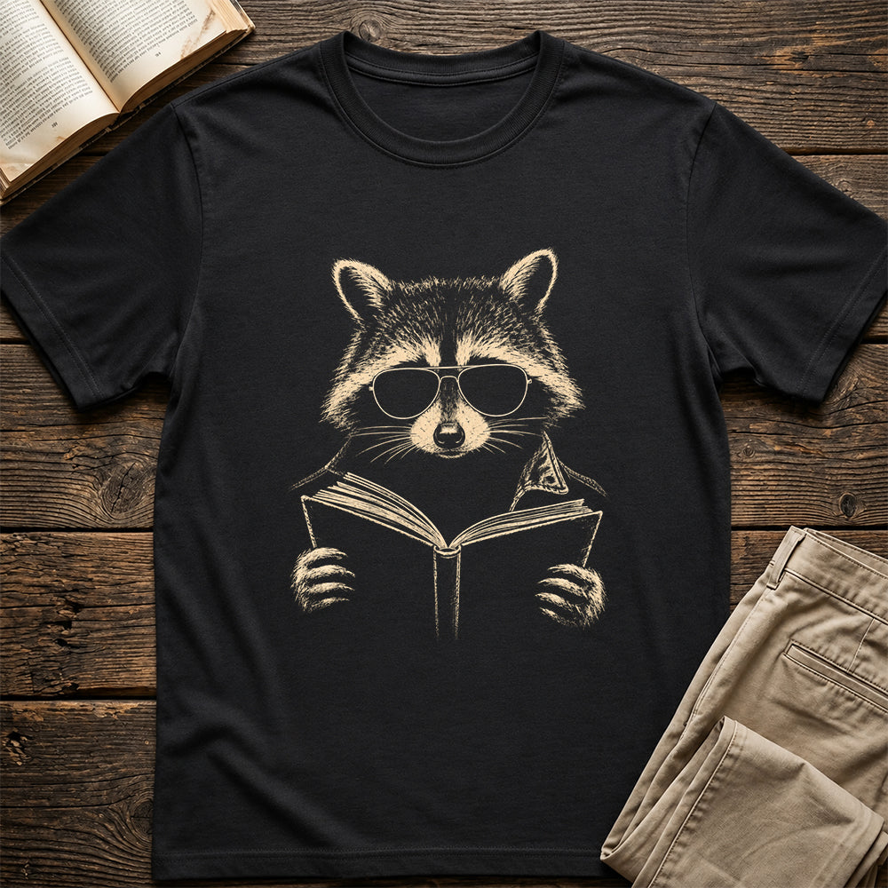 Raccoon Reading Book Softstyle T-Shirt | Book Lover Gift Black