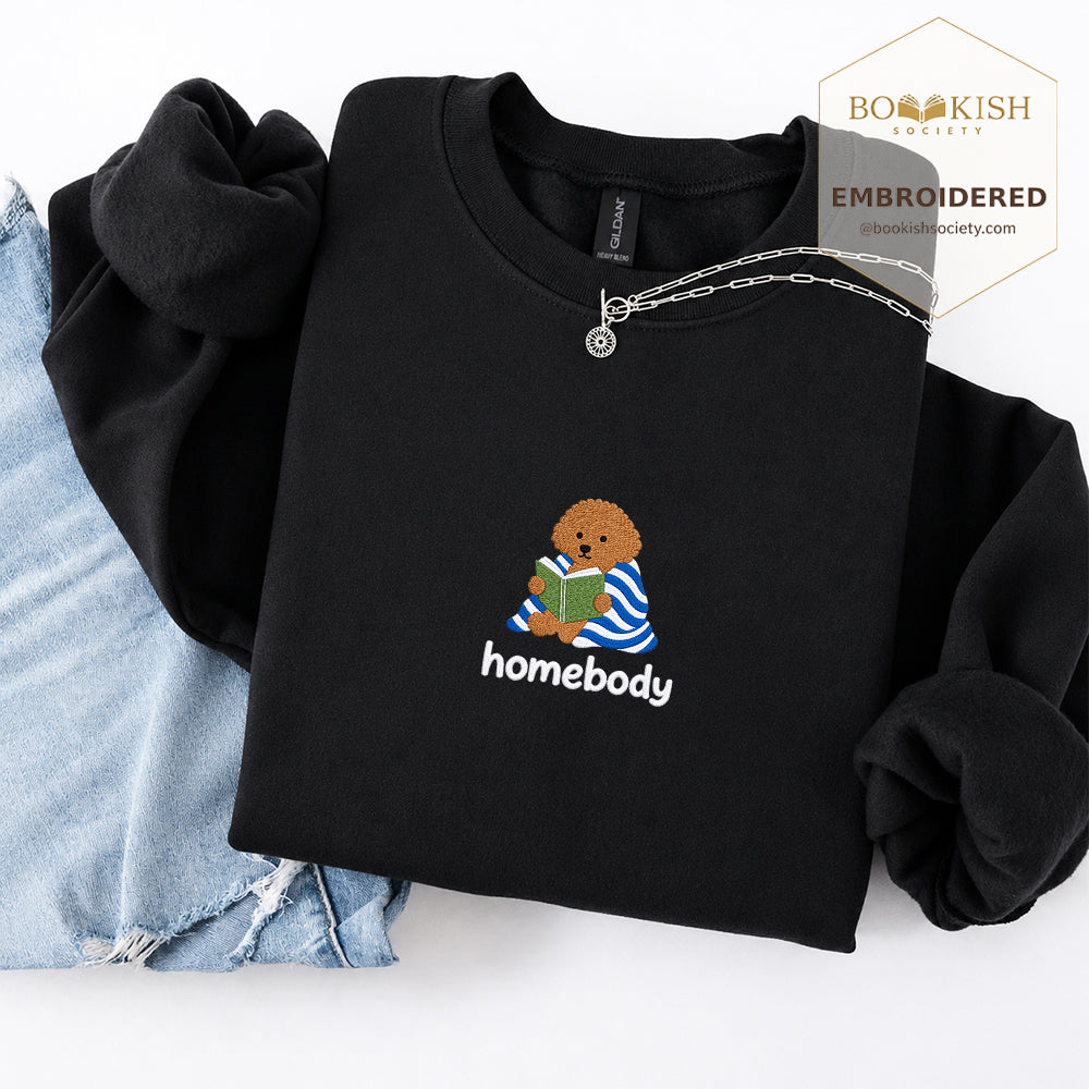 Homebody Poodle Embroidered Sweatshirt | Reader Gift Black