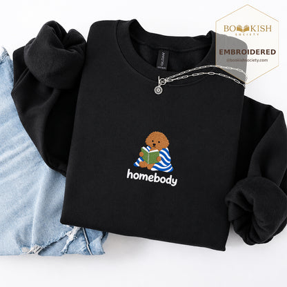 Homebody Poodle Embroidered Sweatshirt | Reader Gift Black