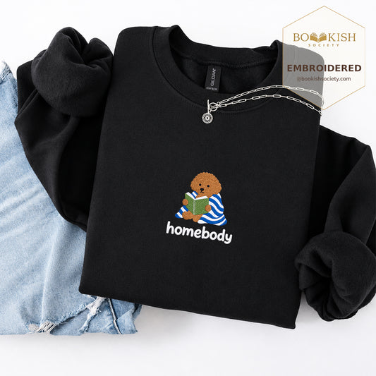 Homebody Poodle Embroidered Sweatshirt | Reader Gift Black