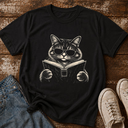 Cat Reading Book Softstyle T-Shirt | Book Lover Gift Black