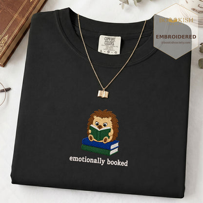Emotionally Booked Embroidered Comfort Colors® T-shirt | Book Lover Gift Black