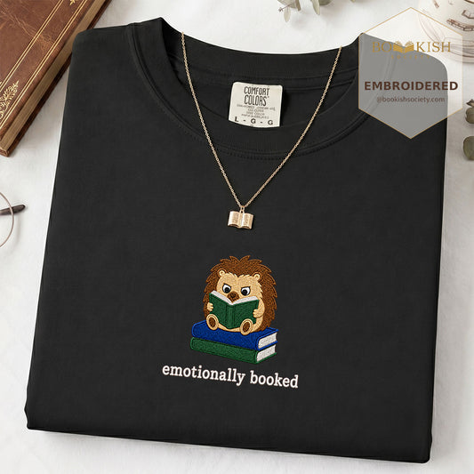 Emotionally Booked Embroidered Comfort Colors® T-shirt | Book Lover Gift Black