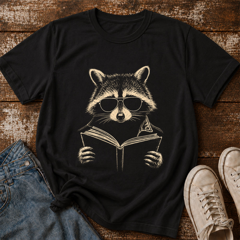 Raccoon Reading Book Softstyle T-Shirt | Book Lover Gift Black