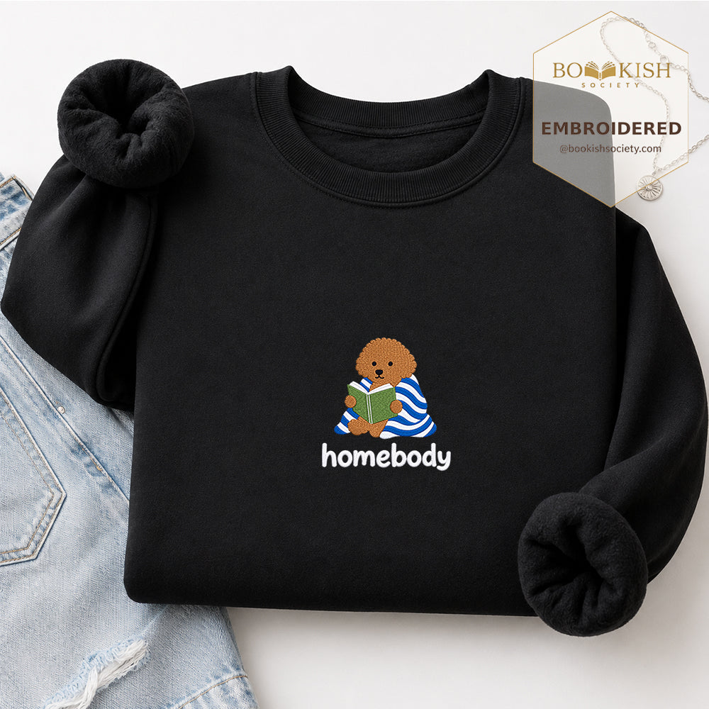 Homebody Poodle Embroidered Sweatshirt | Reader Gift Black
