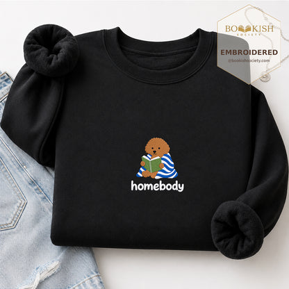 Homebody Poodle Embroidered Sweatshirt | Reader Gift Black