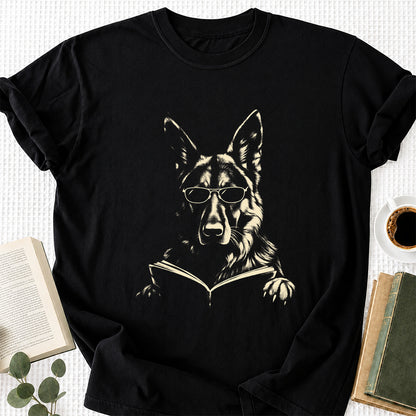 German Shepherd Reading Book Softstyle T-Shirt | Book Lover Gift Black