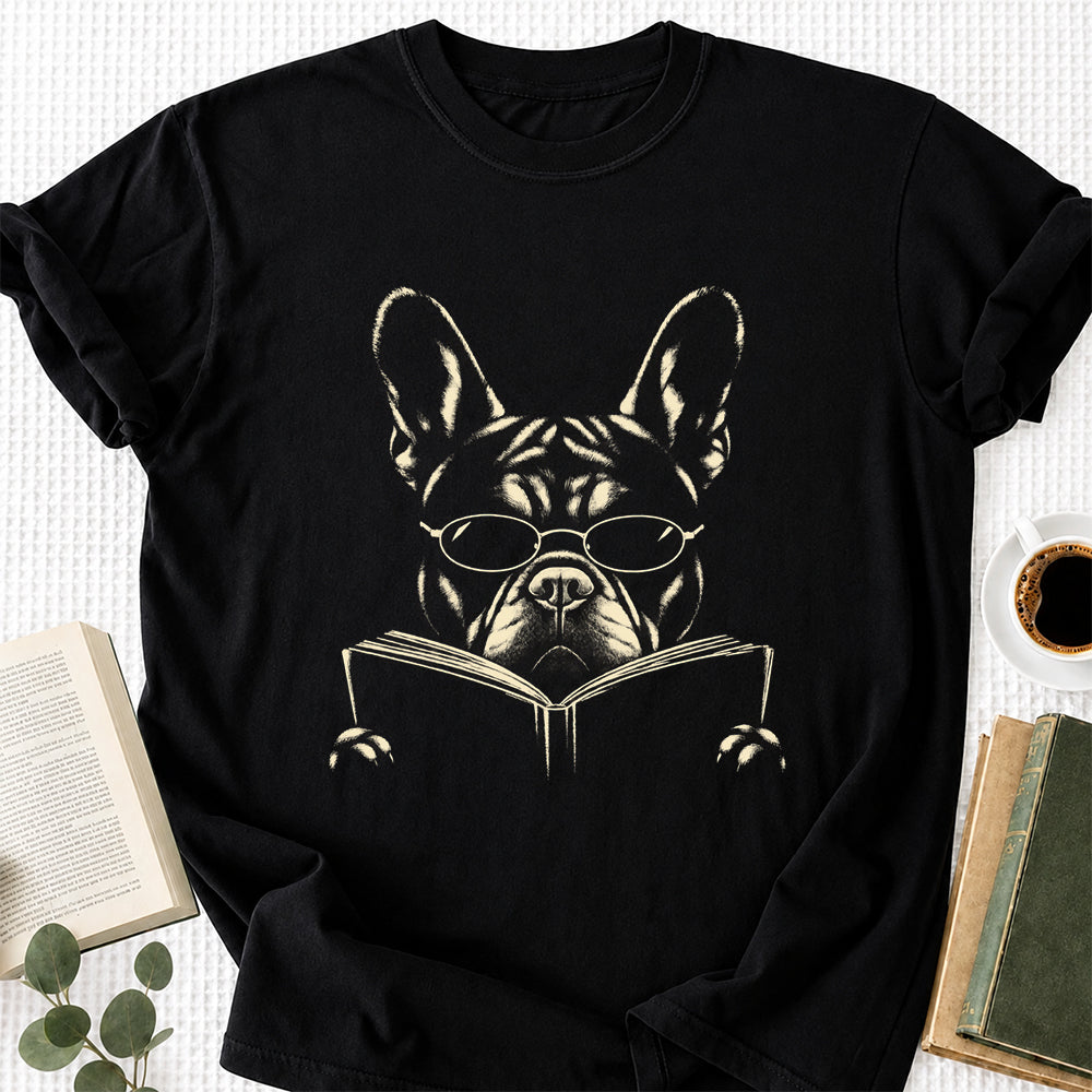 French Bulldog Reading Book Softstyle T-Shirt | Book Lover Gift Black