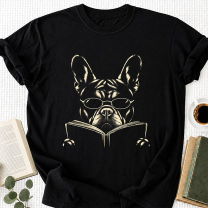 French Bulldog Reading Book Softstyle T-Shirt | Book Lover Gift Black
