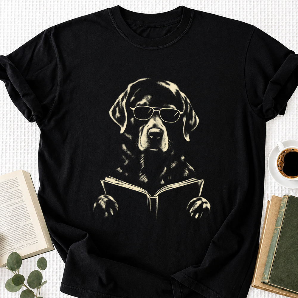 Labrador Retriever Reading Book Softstyle T-Shirt | Book Lover Gift Black