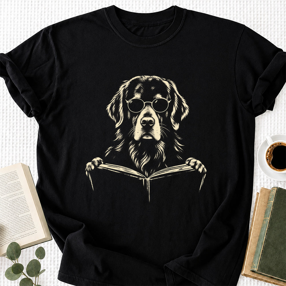 Golden Retriever Reading Book Softstyle T-Shirt | Book Lover Gift Black