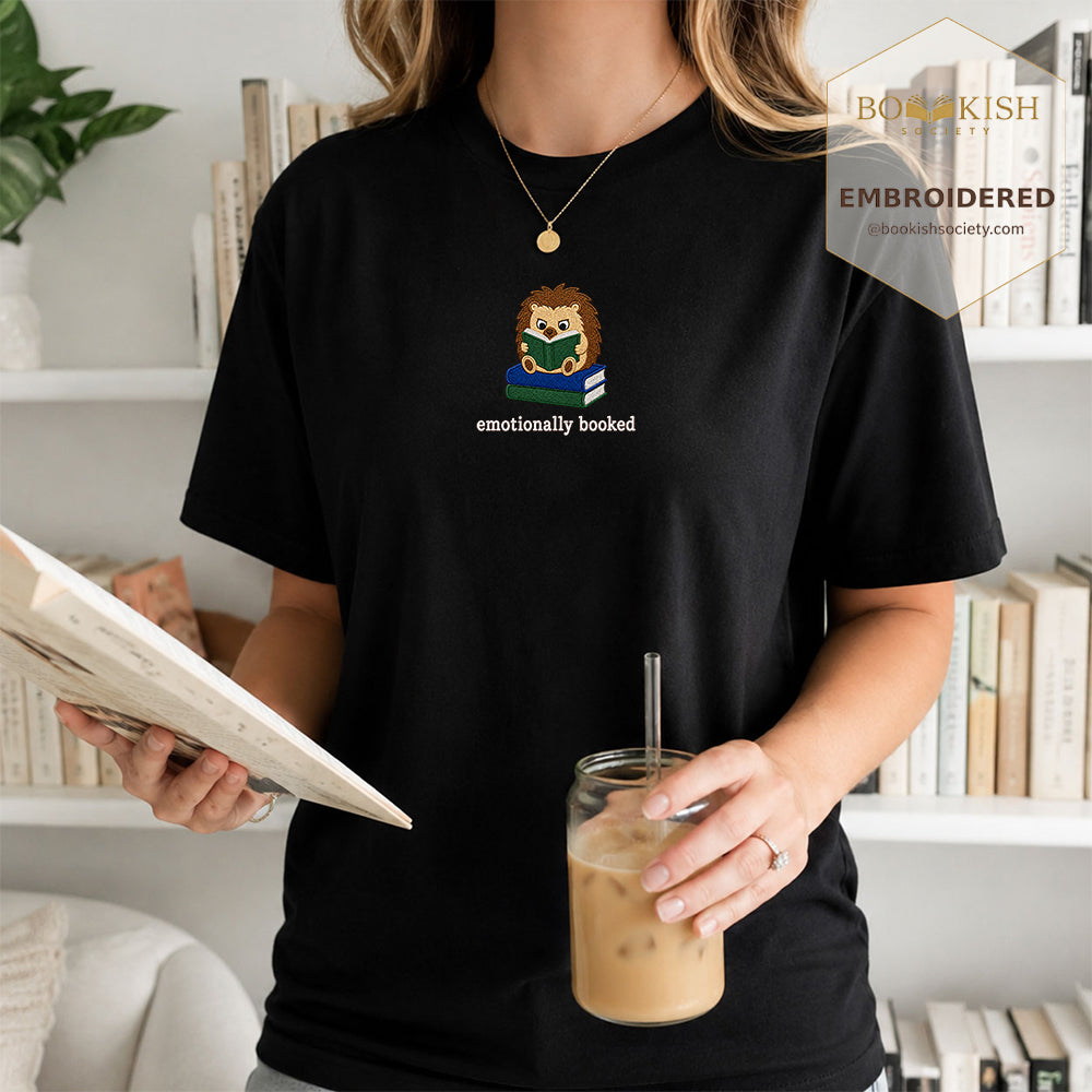 Emotionally Booked Embroidered Comfort Colors® T-shirt | Book Lover Gift Black