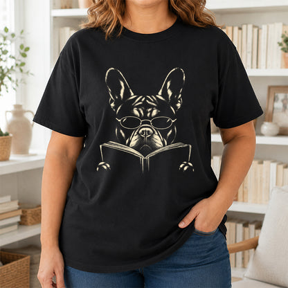 French Bulldog Reading Book Softstyle T-Shirt | Book Lover Gift Black