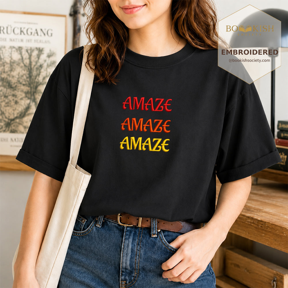 Embroidered Amaze Amaze Amaze Comfort Color ® T-shirt Book Lover Gift Black