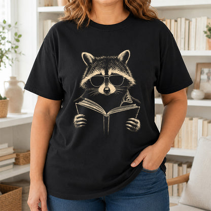 Raccoon Reading Book Softstyle T-Shirt | Book Lover Gift Black
