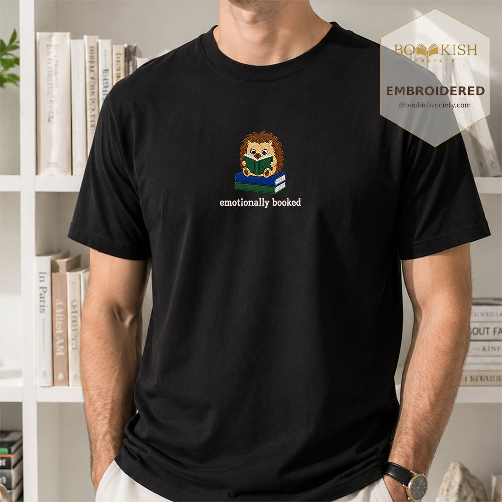 Emotionally Booked Embroidered Comfort Colors® T-shirt | Book Lover Gift Black