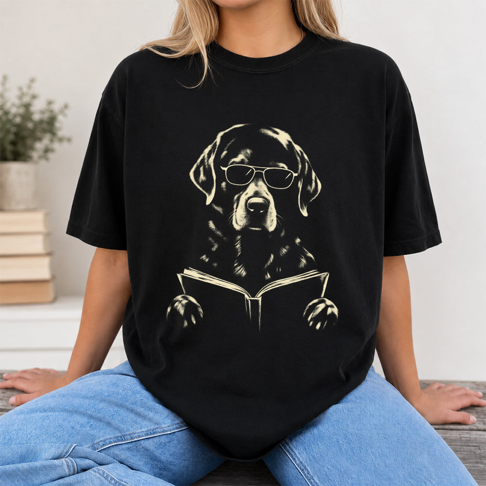 Labrador Retriever Reading Book Softstyle T-Shirt | Book Lover Gift Black