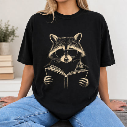 Raccoon Reading Book Softstyle T-Shirt | Book Lover Gift Black