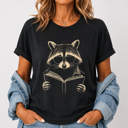 Raccoon Reading Book Softstyle T-Shirt | Book Lover Gift Black