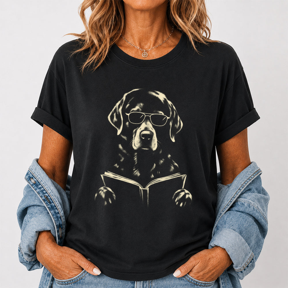 Labrador Retriever Reading Book Softstyle T-Shirt | Book Lover Gift Black