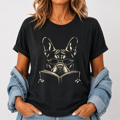 French Bulldog Reading Book Softstyle T-Shirt | Book Lover Gift Black