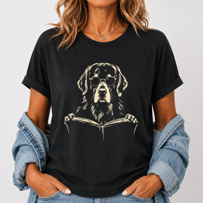 Golden Retriever Reading Book Softstyle T-Shirt | Book Lover Gift Black