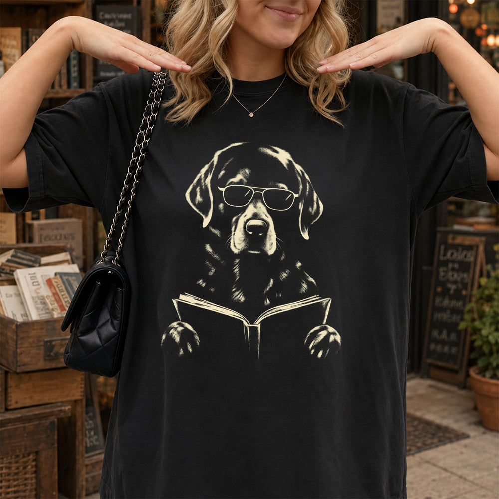 Labrador Retriever Reading Book Softstyle T-Shirt | Book Lover Gift Black