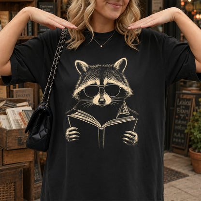 Raccoon Reading Book Softstyle T-Shirt | Book Lover Gift Black