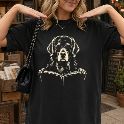 Golden Retriever Reading Book Softstyle T-Shirt | Book Lover Gift Black