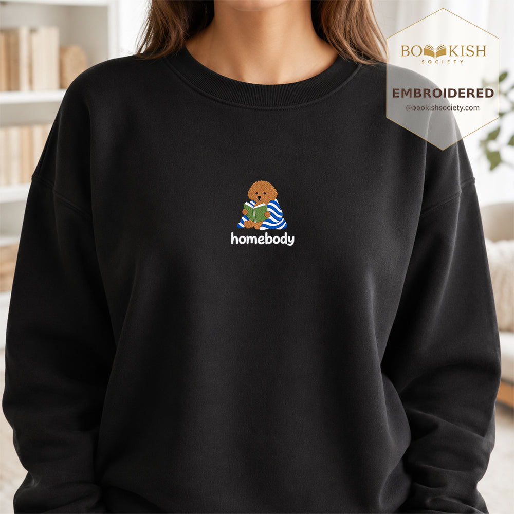 Homebody Poodle Embroidered Sweatshirt | Reader Gift Black
