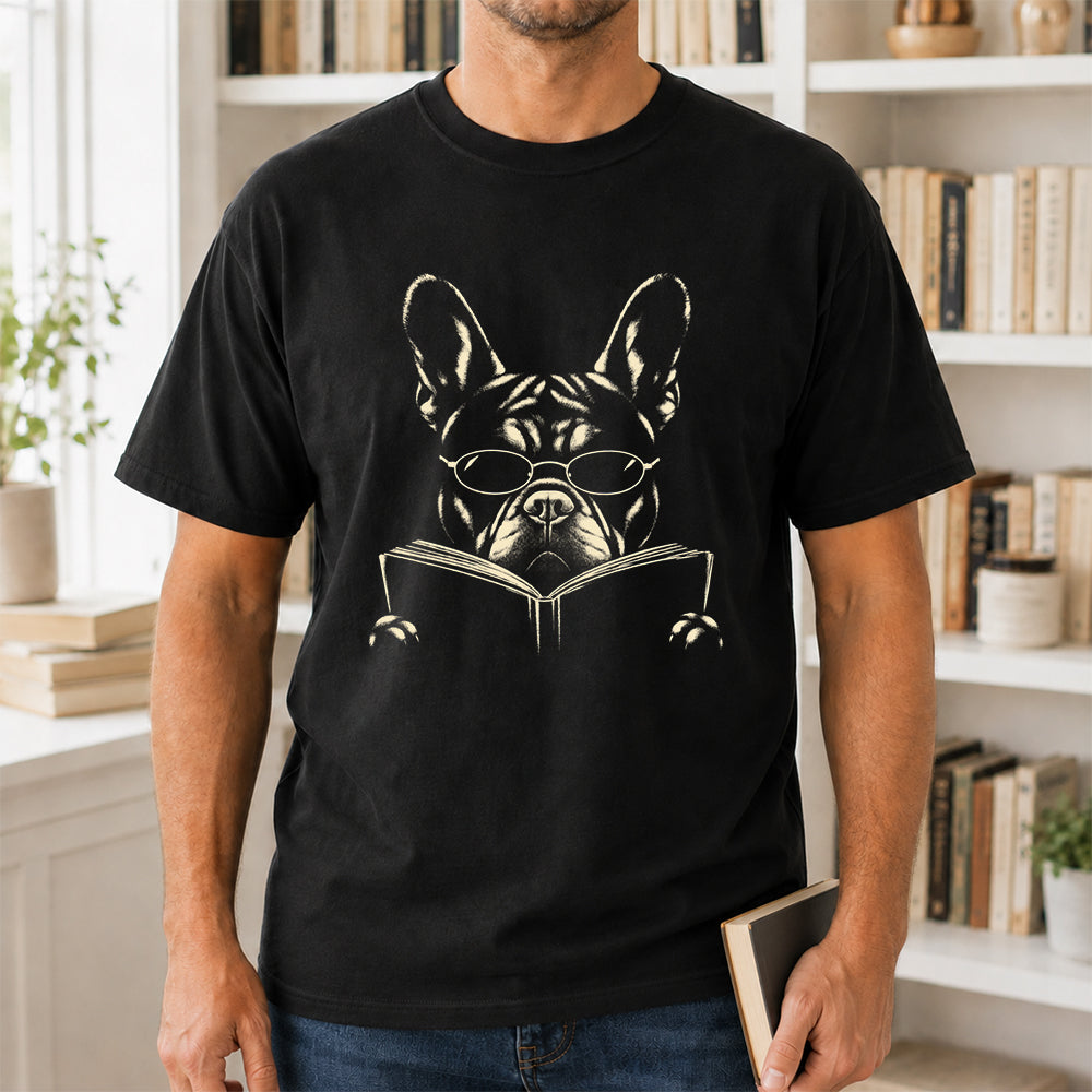 French Bulldog Reading Book Softstyle T-Shirt | Book Lover Gift Black