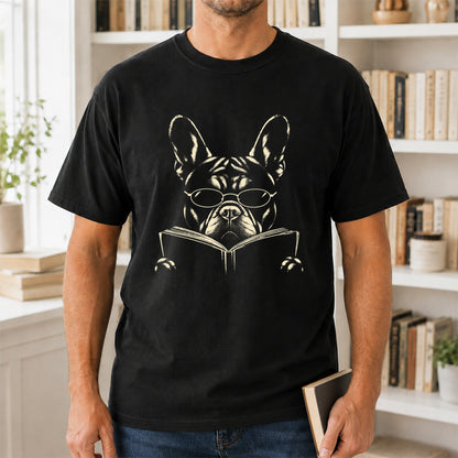 French Bulldog Reading Book Softstyle T-Shirt | Book Lover Gift Black