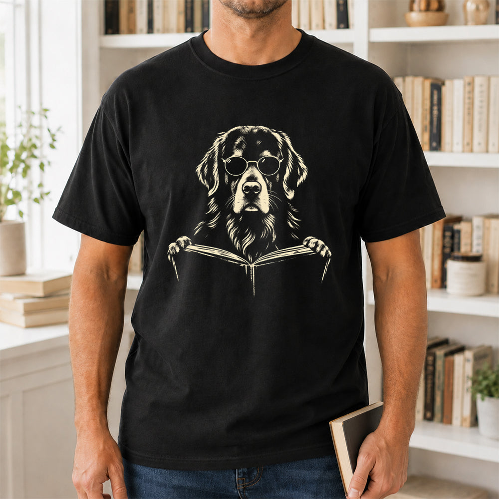 Golden Retriever Reading Book Softstyle T-Shirt | Book Lover Gift Black