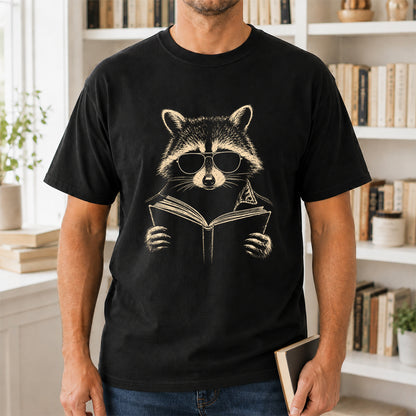 Raccoon Reading Book Softstyle T-Shirt | Book Lover Gift Black