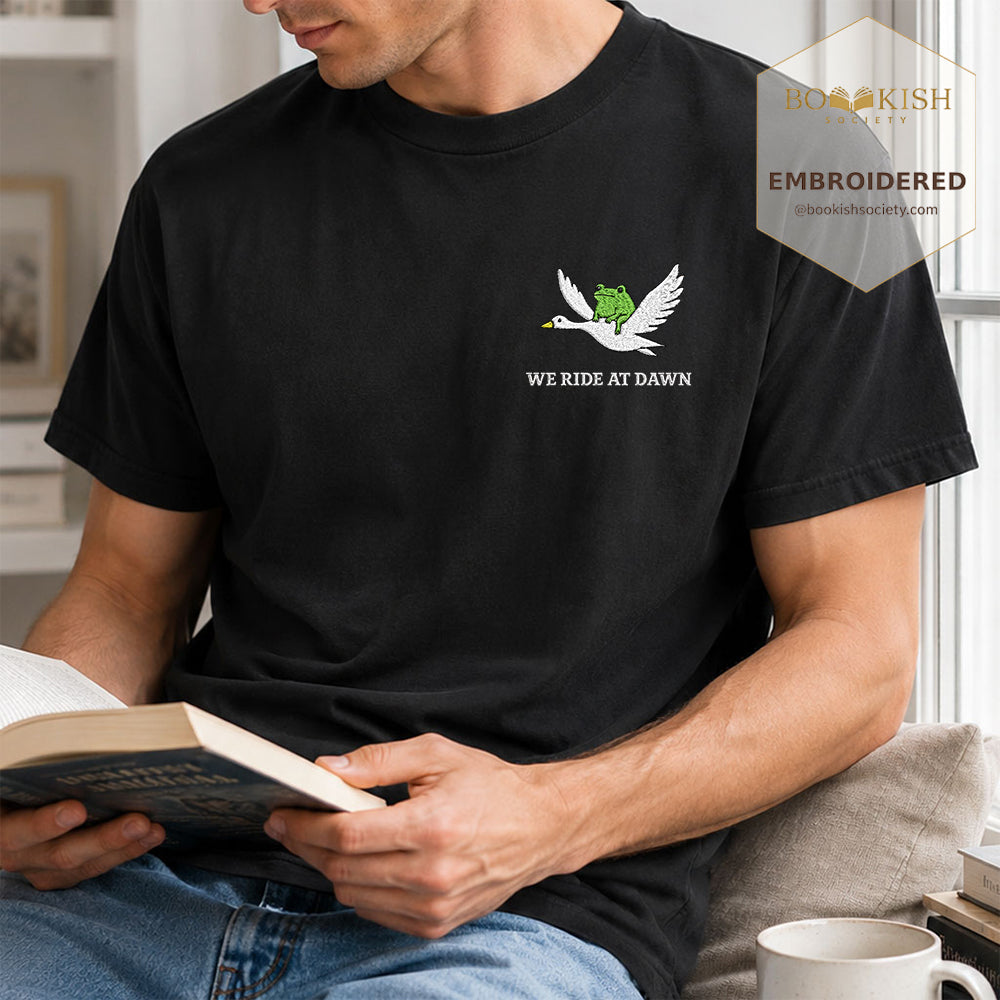 Embroidered We Ride at Dawn Comfort Color ® T-shirt Book Lover Gift Black