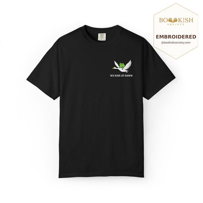 Embroidered We Ride at Dawn Comfort Color ® T-shirt Book Lover Gift Black