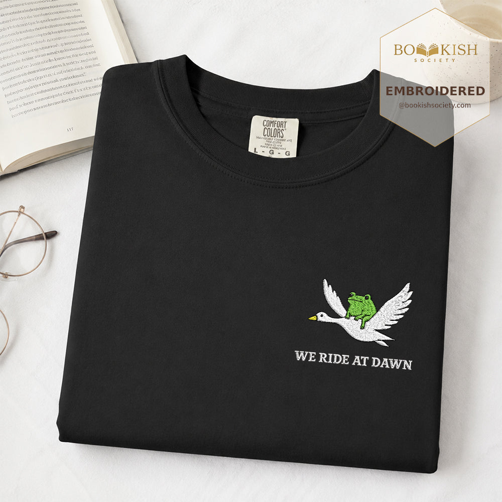Embroidered We Ride at Dawn Comfort Color ® T-shirt Book Lover Gift Black