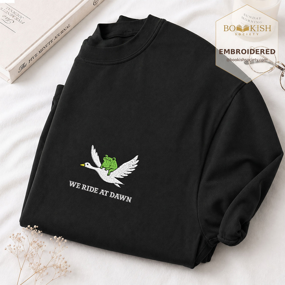 Embroidered We Ride at Dawn Comfort Color ® T-shirt Book Lover Gift Black