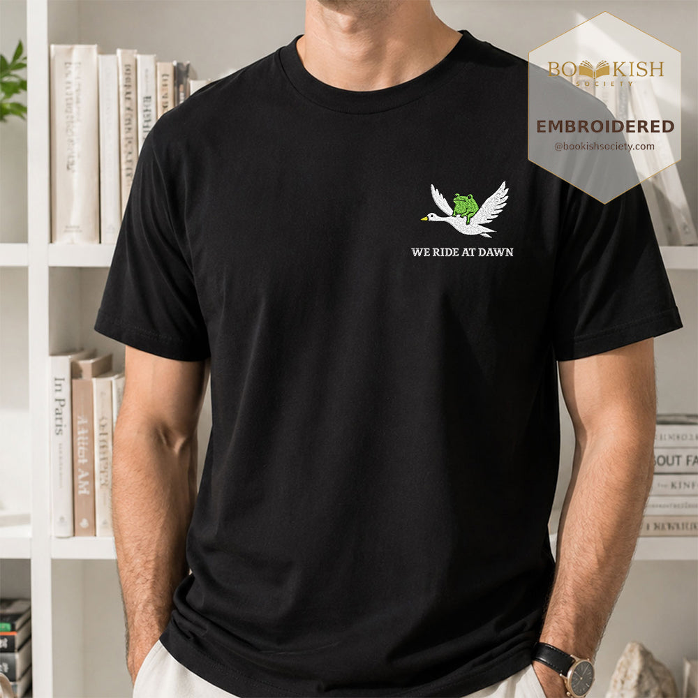 Embroidered We Ride at Dawn Comfort Color ® T-shirt Book Lover Gift Black