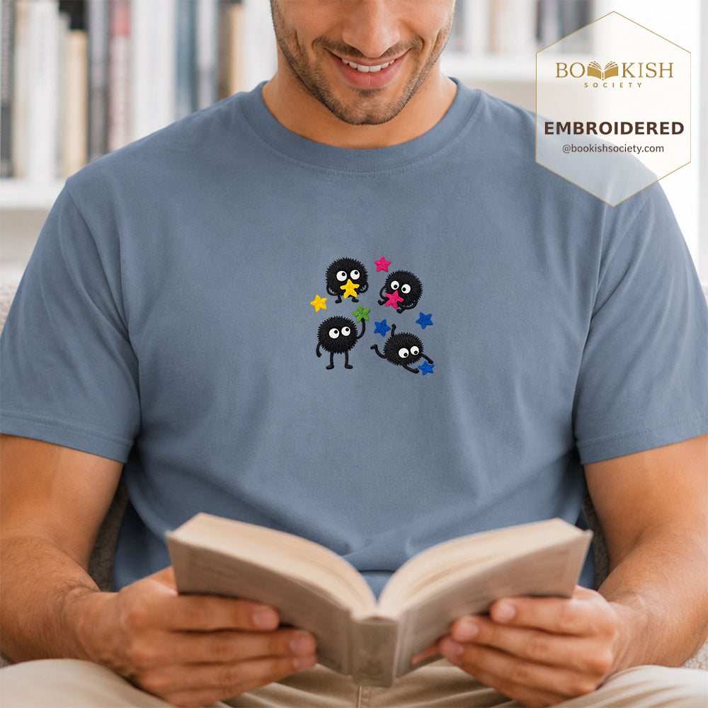 Embroidered Sprite Catching Star Candy Comfort Color ® T-shirt Book Lover Gift blue jean