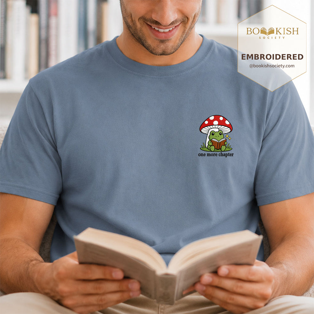 Embroidered One More Chapter Comfort Color ® T-shirt Book Lover Gift Blue Jean