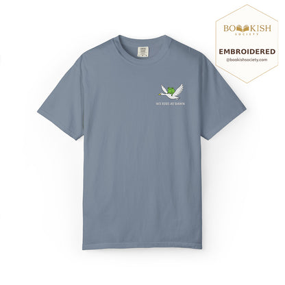 Embroidered We Ride at Dawn Comfort Color ® T-shirt Book Lover Gift Blue Jean