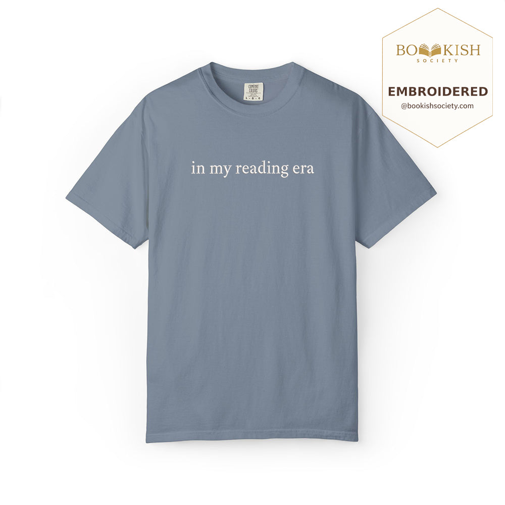 Embroidered In My Reading Era Comfort Color ® T-shirt Book Lover Gift Blue Jean