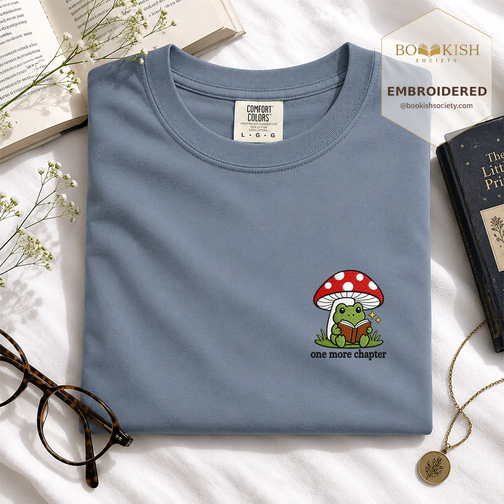 Embroidered One More Chapter Comfort Color ® T-shirt Book Lover Gift Blue Jean