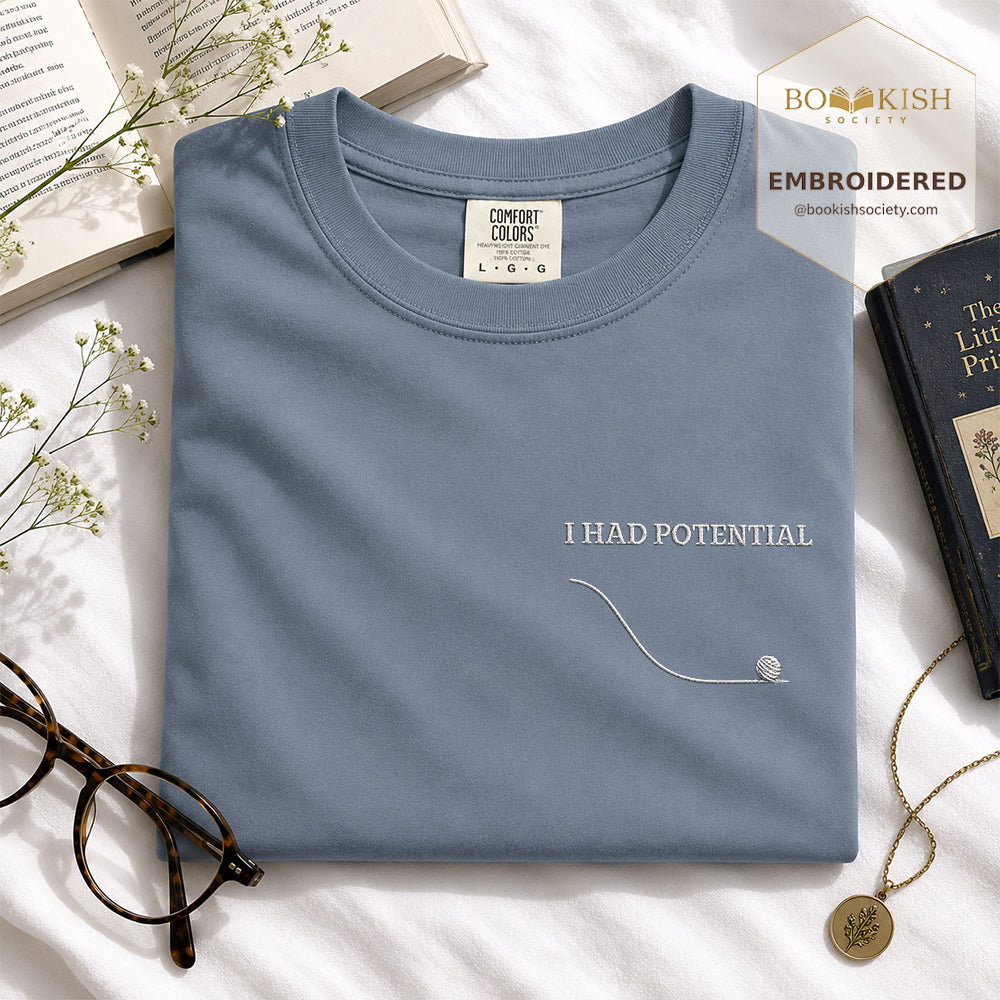Embroidered I Had Potential Comfort Color ® T-shirt Book Lover Gift Blue Jean