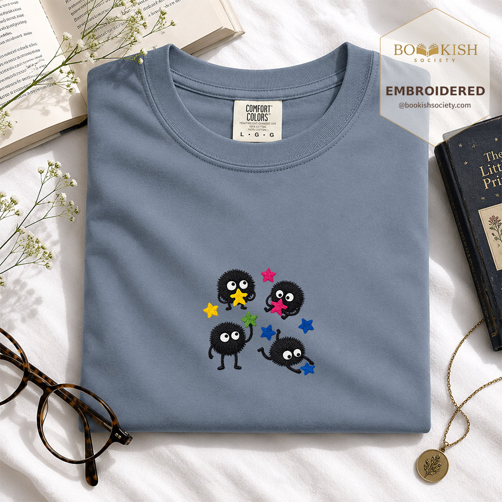Embroidered Sprite Catching Star Candy Comfort Color ® T-shirt Book Lover Gift blue jean