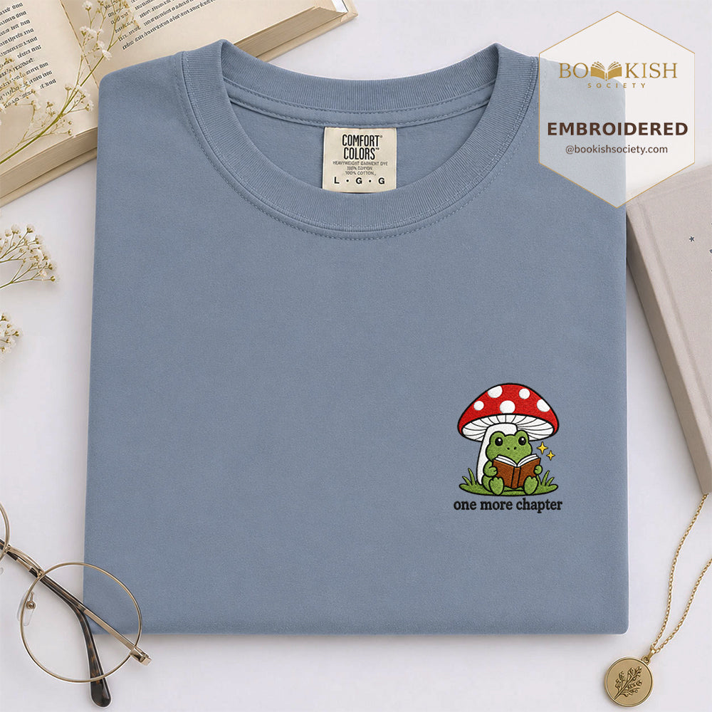Embroidered One More Chapter Comfort Color ® T-shirt Book Lover Gift Blue Jean